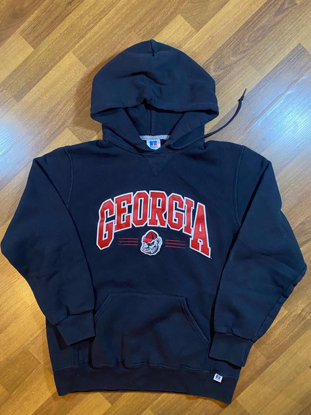 Russell Athletic Black Hoodie with Red Georgia Lettering
